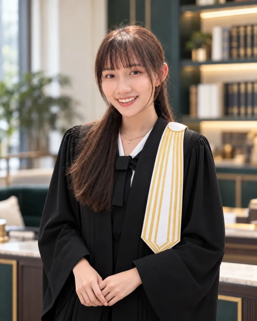 ทนายศศิประภา ฟองฤทธิ์ ในชุดครุยทนายความ สำนักงานกฎหมายไกรศักดิ์ทนายความ